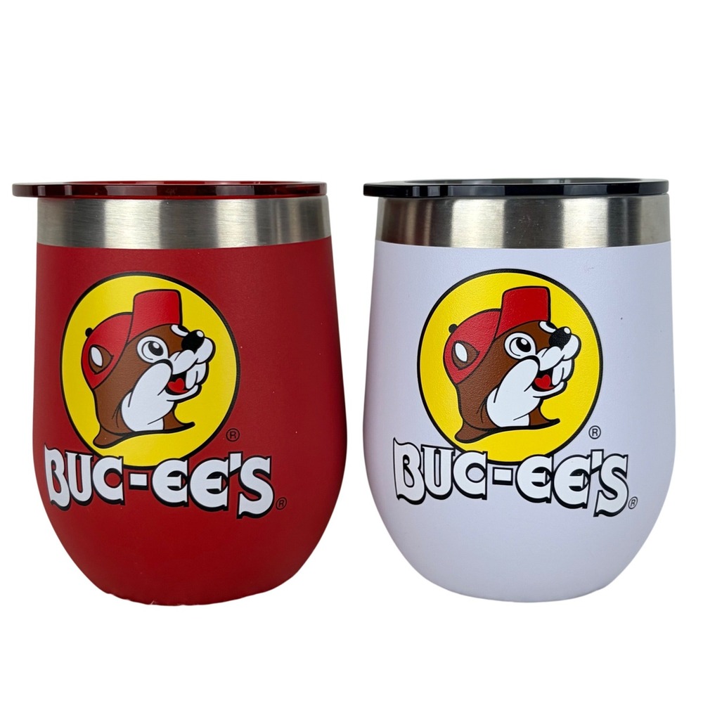 Buc-ees Yukon‎ Outfitters Insulated Tumbler Set 10oz Red & White Beaver Logo 2pc